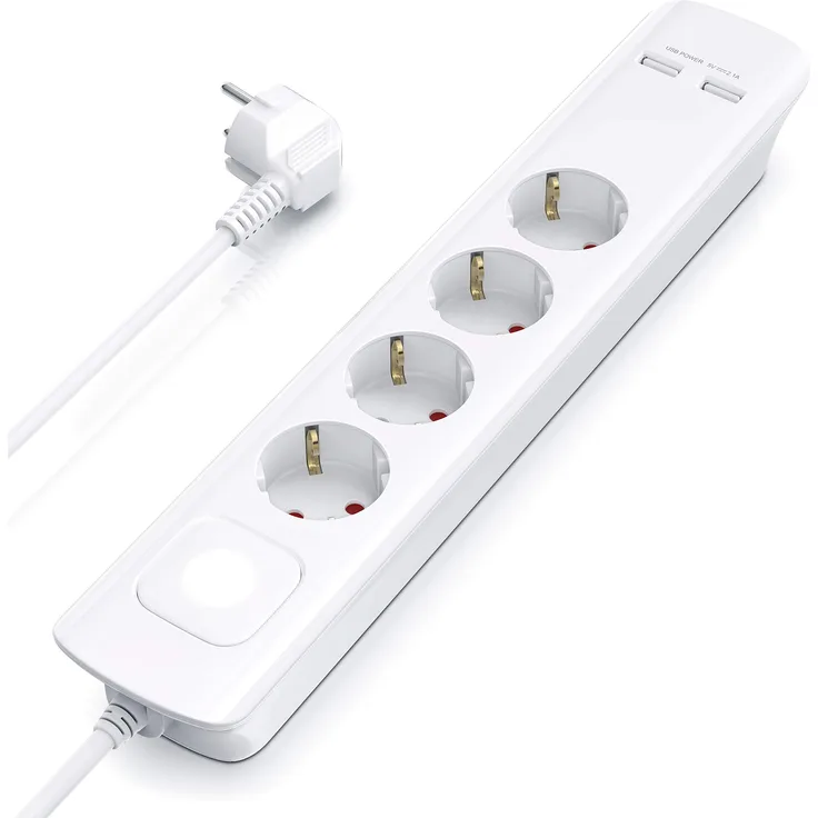CSL - Steckdosenleiste mit USB Ladegerät - 4 fach mit 2 x USB Ports - 4 Schutzkontaktsteckdosen - bis zu 3680 W - USB 5 V - 2 poliger Ein- Ausschalter - Kindersicherung - IP20 - GS Zertifiziert