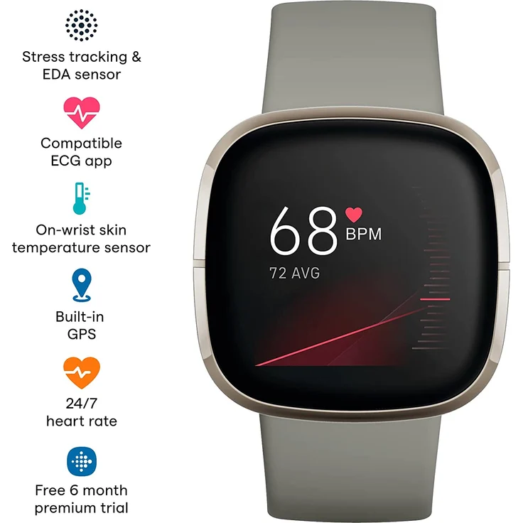 Fitbit Sense Smartwatch GPS, Unisex, S/L, Aluminiumgehäuse, Silber – Bild 3
