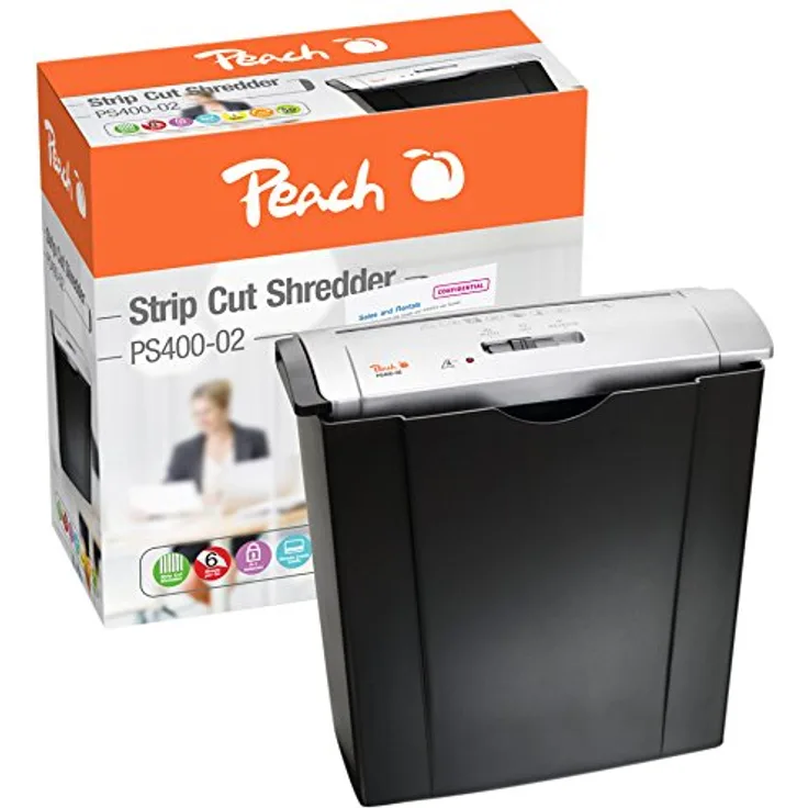 Peach PS400-02 Streifenschnitt Aktenvernichter| 6 Blatt | 8 Liter | 7 mm Streifenbreite (P-1) | Lange Haltbarkeit und viele Funktionen