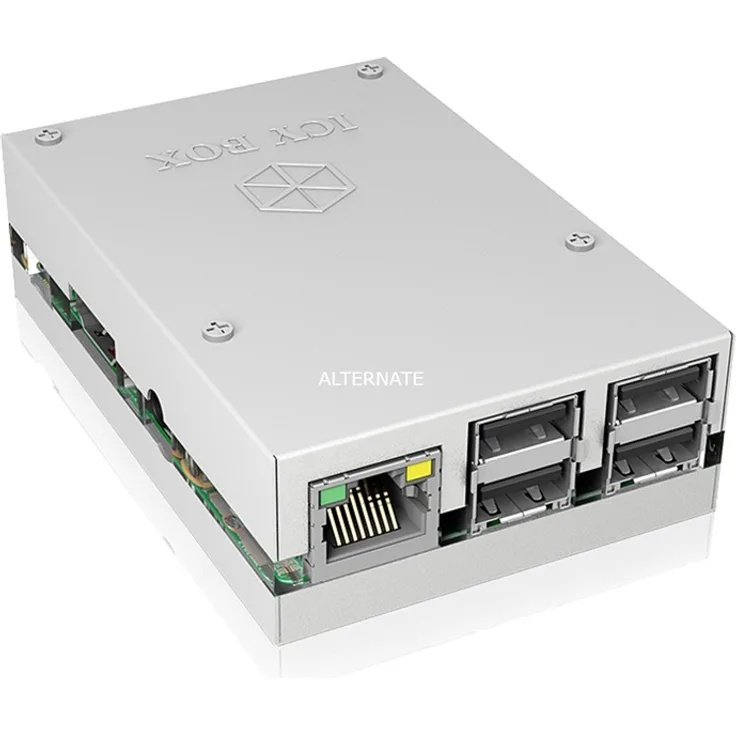 Icy Box IB-RP101 Gehäuse für Raspberry Pi 2 & 3 Model B, Aluminium-Acryl, übereinander schraubbar, Kühlkörper, silber