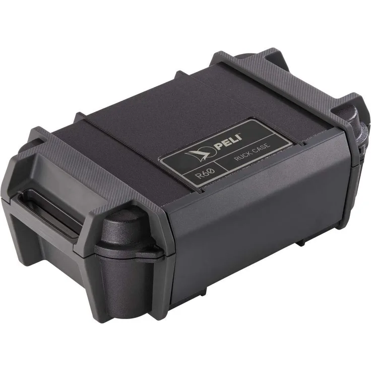 PELI R60 Ruck Schutzbehälter, wasserdichte Aufbewahrungslösung für kleine elektr. Geräte und Werkzeuge bei Outdoor-Abenteuern, IP68 Wasserdicht und staubdicht, 2,32L Fassungsvermögen, Farbe: Schwarz