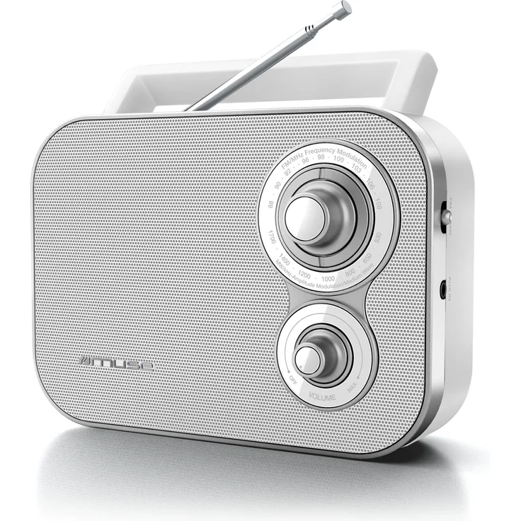 Muse M-051RW tragbares Retro-Radio, UKW und MW, Netz- und Batteriebetrieb, Teleskopantenne, AUX-In, weiß