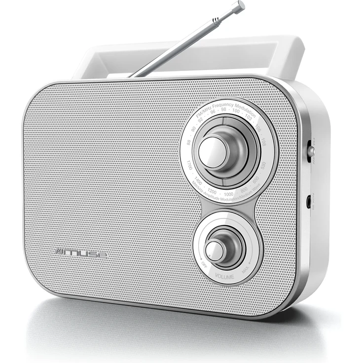 Muse M-051RW tragbares Retro-Radio, UKW und MW, Netz- und Batteriebetrieb, Teleskopantenne, AUX-In, weiß
