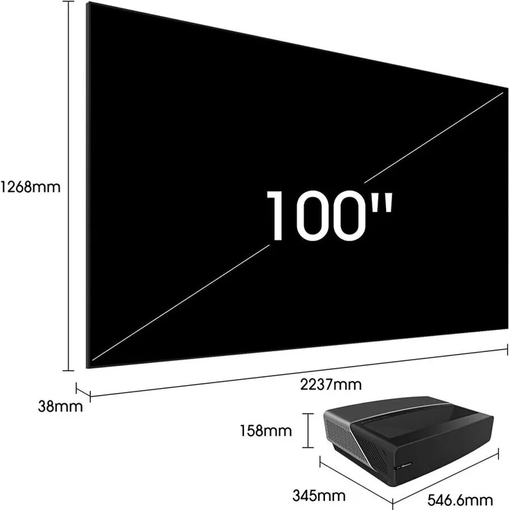 Hisense 100L5F-B12 Heimkino-Beamer, DMD/DLP, 4K (3840 x 2160), Kontrast 1000:1, 2700 ANSI-Lumen, Bildverhältnis 16:9, WLAN, schwarz – Bild 3