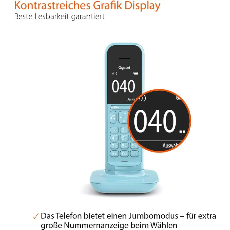 Gigaset CL390HX Universal Mobilteil, Design Telefon, geeignet für FRITZ!Box und HD Voice Freisprechfunktion, schnurloses DECT Telefon mit großem Grafik Display, Purist Blue, VoIP-Telefon, blau – Bild 3