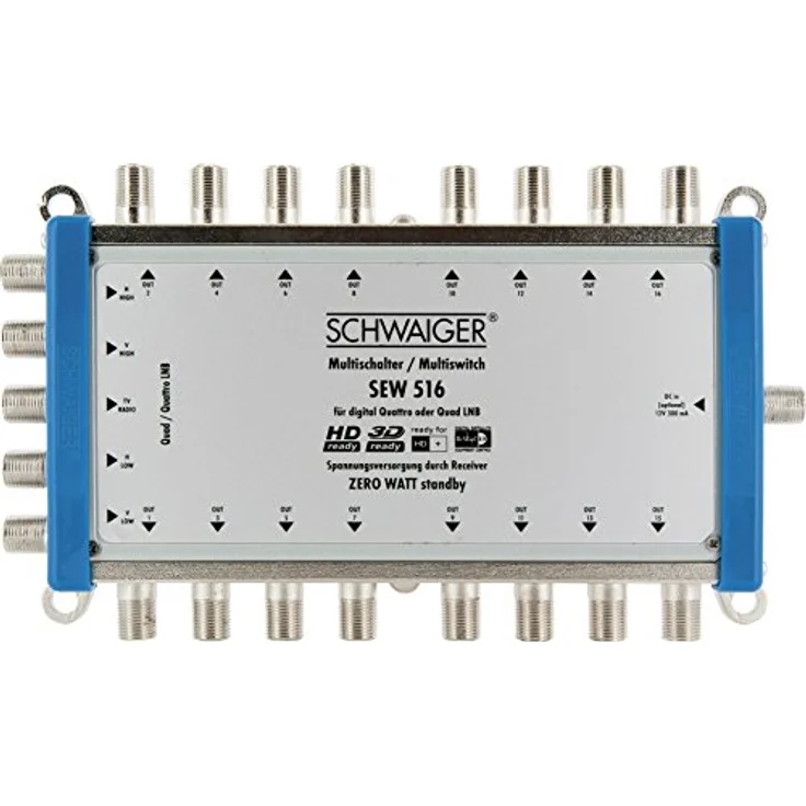 Schwaiger SEW516 531 Multischalter (bis zu 16 Teilnehmer, kein Netzanschluss nötig, DVB-T2 geeignet) Silber – Bild 1