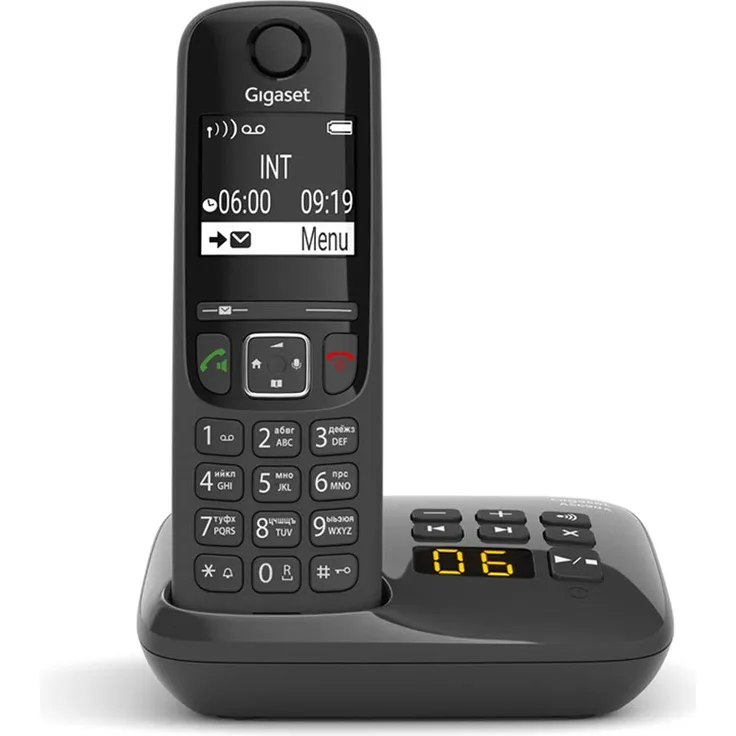 Gigaset AS690A - Schnurloses Telefon mit Anrufbeantworter - DECT-Telefon mit Freisprechfunktion, großes Display und großen Tasten - Festnetztelefon, schwarz