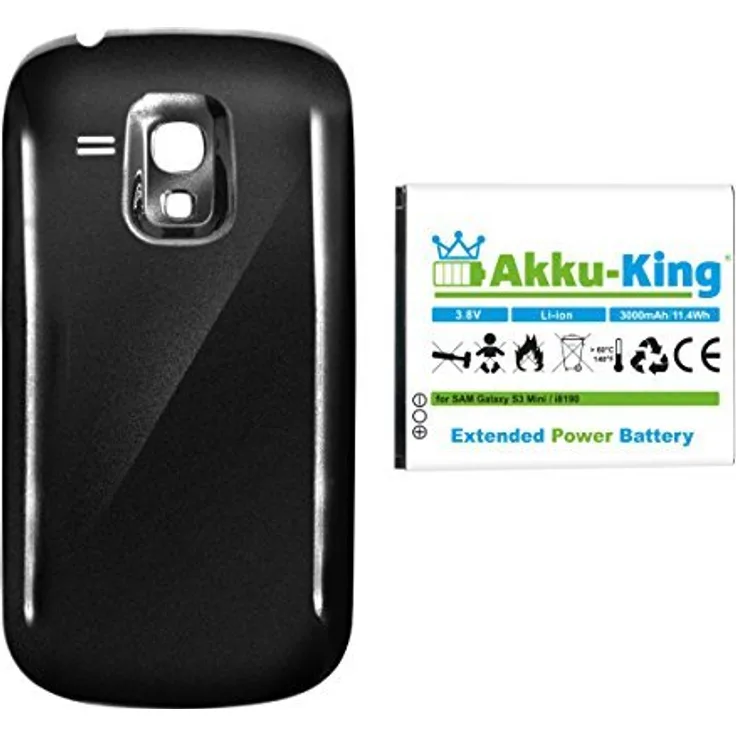Akku-King Akku für Samsung Galaxy S3 mini, S III mini, GT-I8190, GT-I8200N - ersetzt EB-F1M7FLU - Li-Ion 3000mAh - Akkudeckel schwarz
