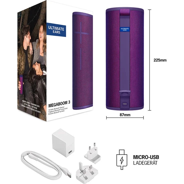 Ultimate Ears Megaboom 3 Bluetooth-Lautsprecher mit Mikrofon, Webradio, wasserdicht, violett – Bild 12