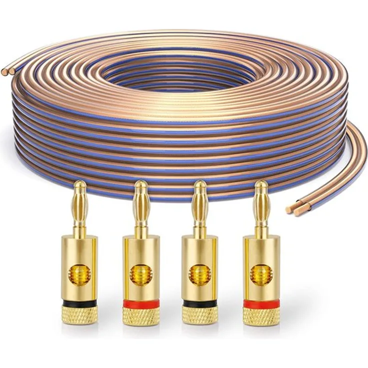 PureLink SP020-010 Lautsprecherkabel 2 x 4,0mm² (99,9% OFC Vollkupfer 0,10mm Litze) Hifi Boxenkabel, 10m, transparent, Set inkl. 4 Bananenstecker