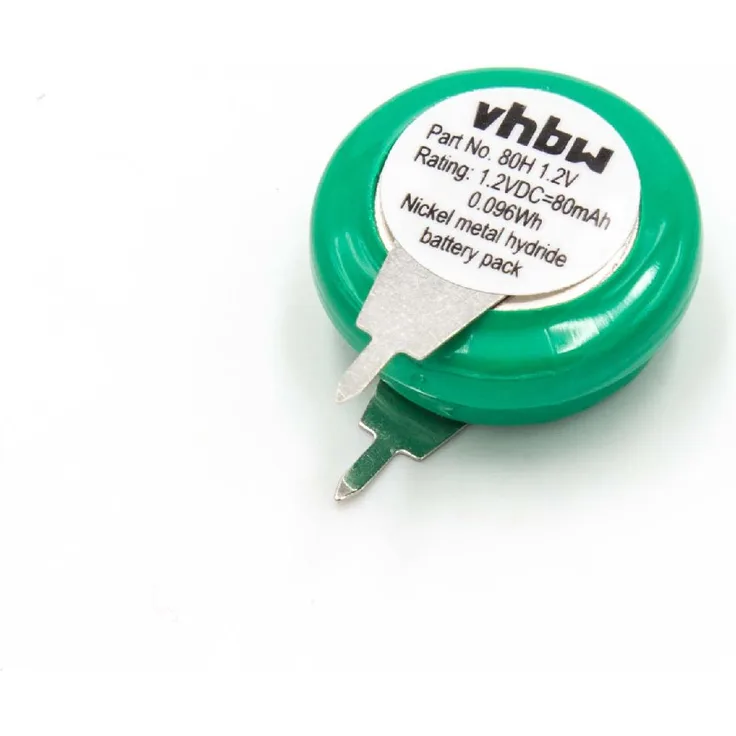 vhbw NI-MH Akku 80mAh (1.2V) 2 Pins - Printanschluss für Modellbau, Solarleuchten, Telefon, etc. wie V80H