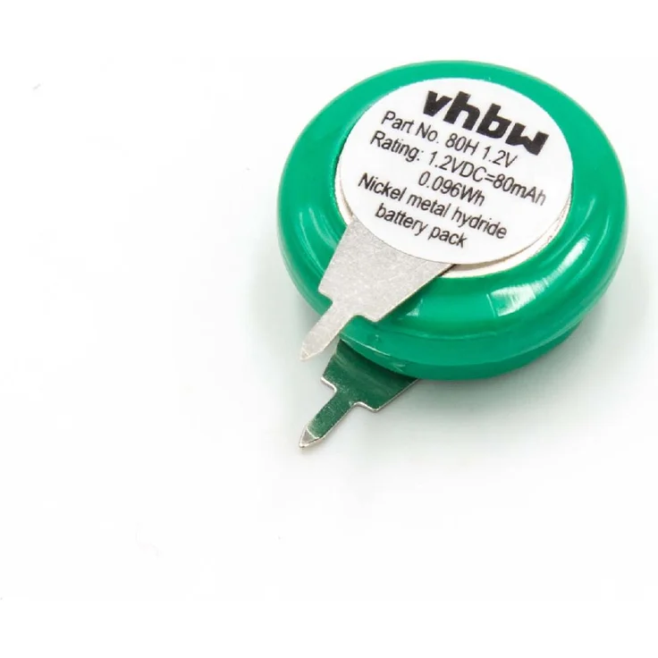 vhbw NI-MH Akku 80mAh (1.2V) 2 Pins - Printanschluss für Modellbau, Solarleuchten, Telefon, etc. wie V80H