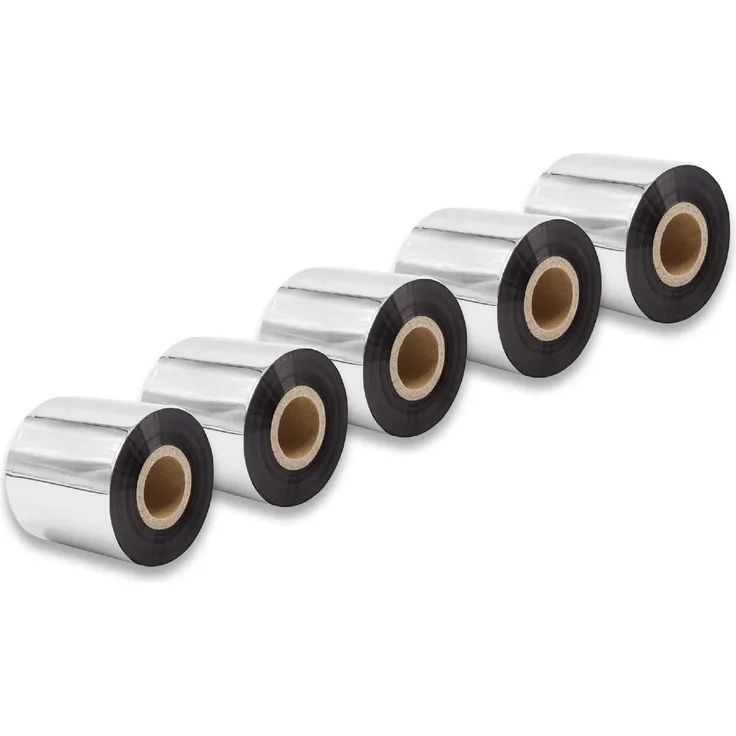vhbw 5x Thermo-Folie Thermotransferband schwarz 60mm passend für Fax Drucker Zebra Z6M, Z6M+, ZM400, ZM600, ZT200-Serie, ZT220, ZT230