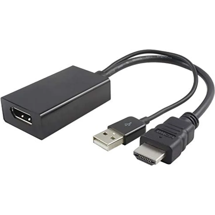 PremiumCord HDMI auf DisplayPort Adapter mit USB-Stromversorgung, Video 4K 30Hz UHD 2160p, Full HD 1080p 120Hz, 3D, HDMI Stecker auf DisplayPort Buchse, schwarz