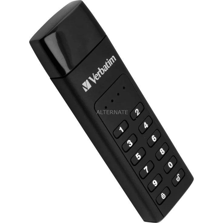 Verbatim Keypad Secure USB-3.0-Stick - 128 GB - Datenspeicher mit Passwortschutz, inkl. USB-A zu USB-A-Verlängerungskabel, schwarz – Bild 1