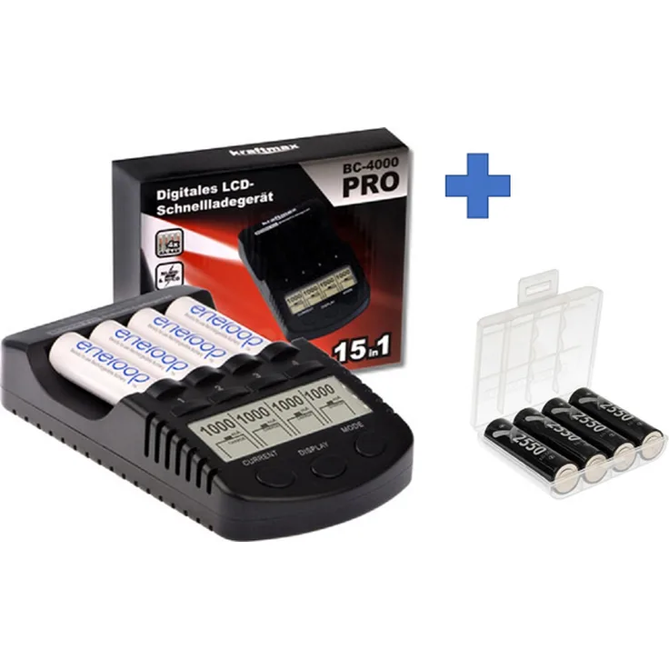 Kraftmax BC-4000 Pro Akku & USB Ladegerät + 4x LSD Plus Mignon AA...