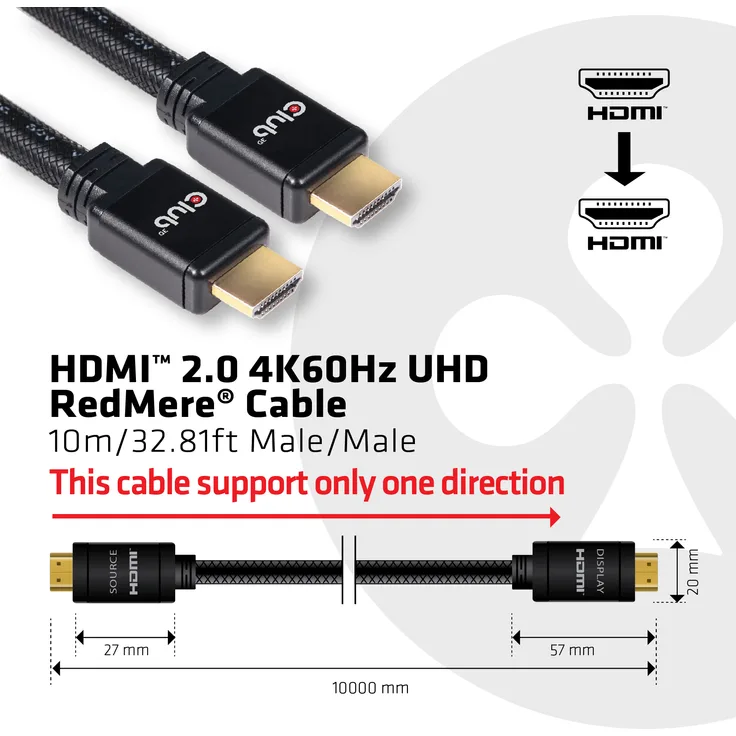 Club 3D CAC-2313 - HDMI mit Ethernetkabel - HDMI (M) bis HDMI (M) - 10 m - RedMere Technology - 4K Unterstützung, aktiv