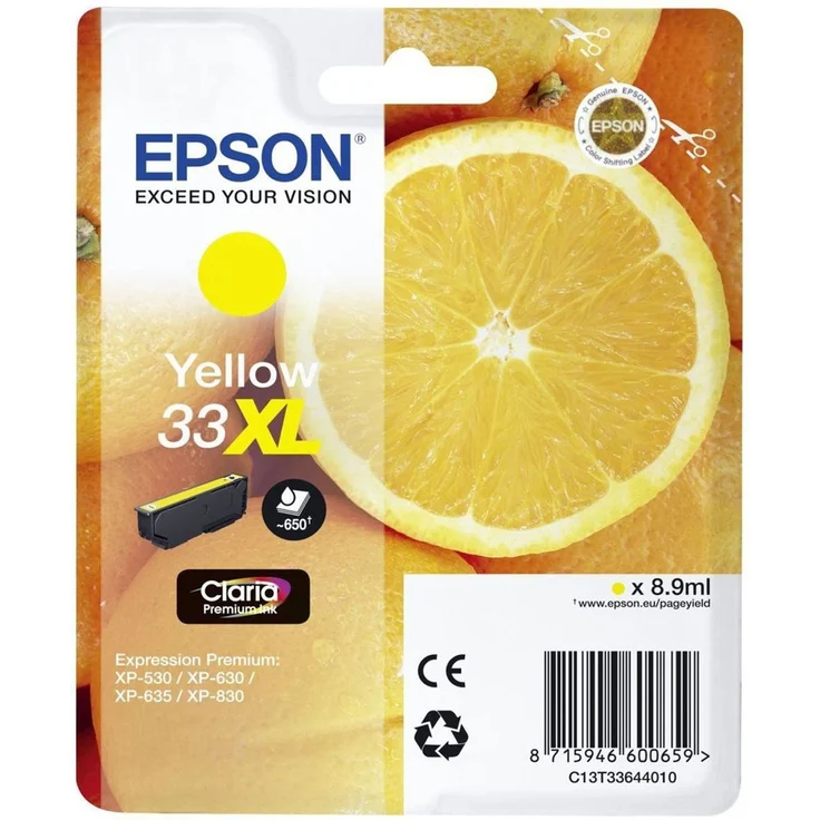 Epson Claria Premium 33 - Cartucho de tinta amarillo XL 8,9 ml válido para los modelos Expression Premium XP-530, XP-540, XP-630, XP-830, XP-900 y otros – Bild 1