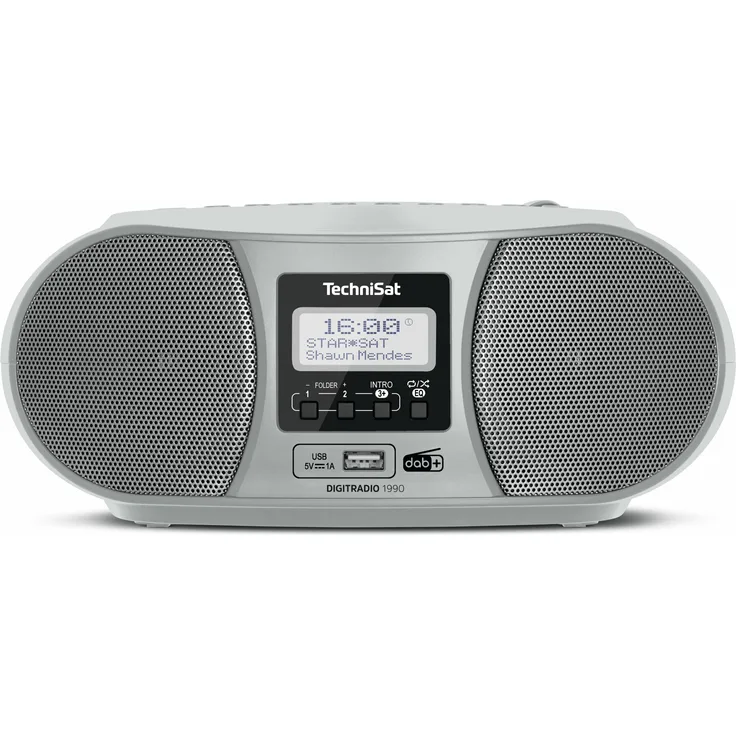 TechniSat DIGITRADIO 1990 - Stereo-Boombox mit DAB+/UKW-Radio und CD-Player (Bluetooth-Audiostreaming, Kopfhöreranschluss, USB, AUX in, Ladefunktion, Uhr, 2 x 1,5 Watt Ausgangsleistung) silber