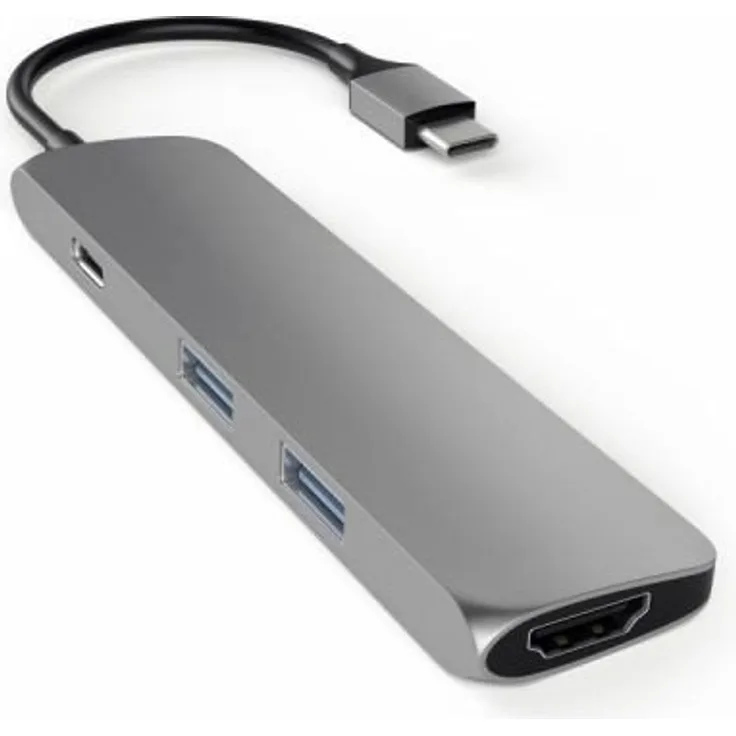 Satechi Schlanker Typ C Multiport-Adapter mit USB-C Ladeanschluss, 4K HDMI, USB 3.0 aus Aluminium für 2016/2017 MacBook Pro und 2015/2016/2017 MacBook (Space Grau)