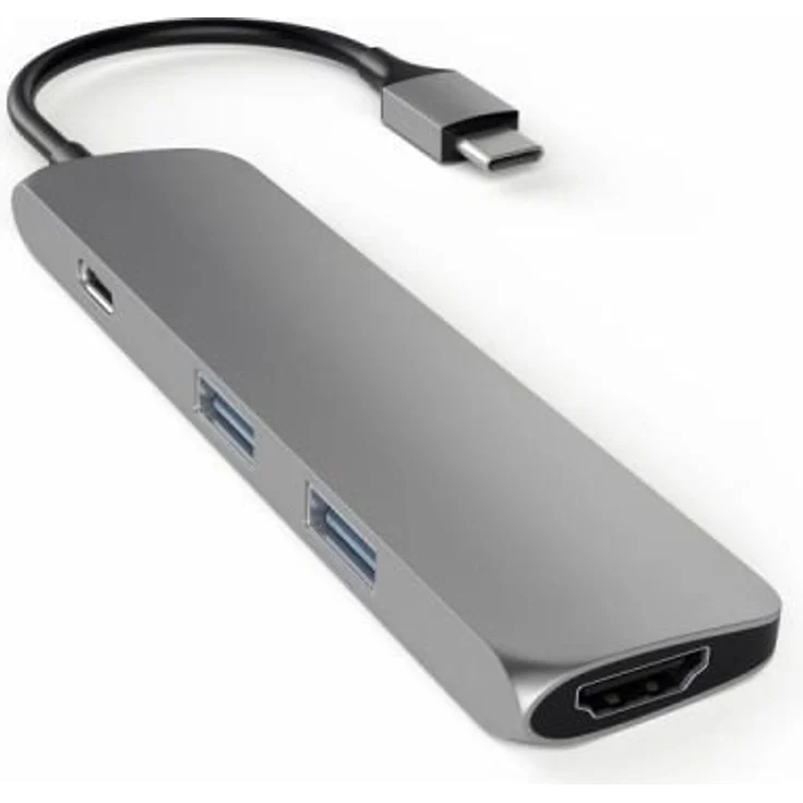 Satechi Schlanker Typ C Multiport-Adapter mit USB-C Ladeanschluss, 4K HDMI, USB 3.0 aus Aluminium für 2016/2017 MacBook Pro und 2015/2016/2017 MacBook (Space Grau) – Bild 1