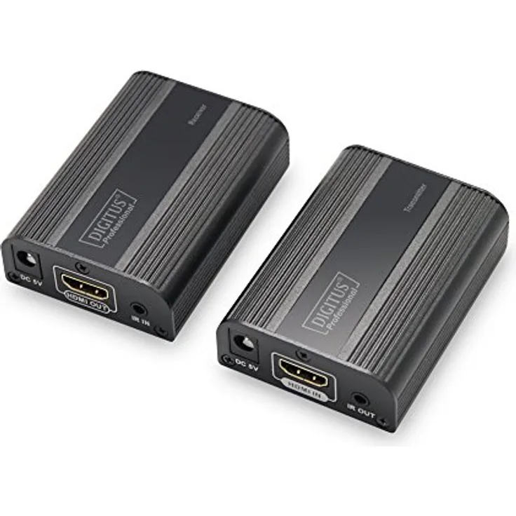 DIGITUS HDMI Extender - Ultra HD, 4K, 60Hz - Set (Sender-Empfänger) - bis zu 60 m Reichweite - Patchkabel (Cat 6, Cat 6A, Cat 7) - schwarz