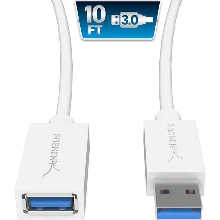 Sabrent USB Kabel 22 AWG USB 3.0 Verlängerungskabel - A-Stecker auf A-Buchse [weiß] 3 Meter (CB-301W) – Bild 1