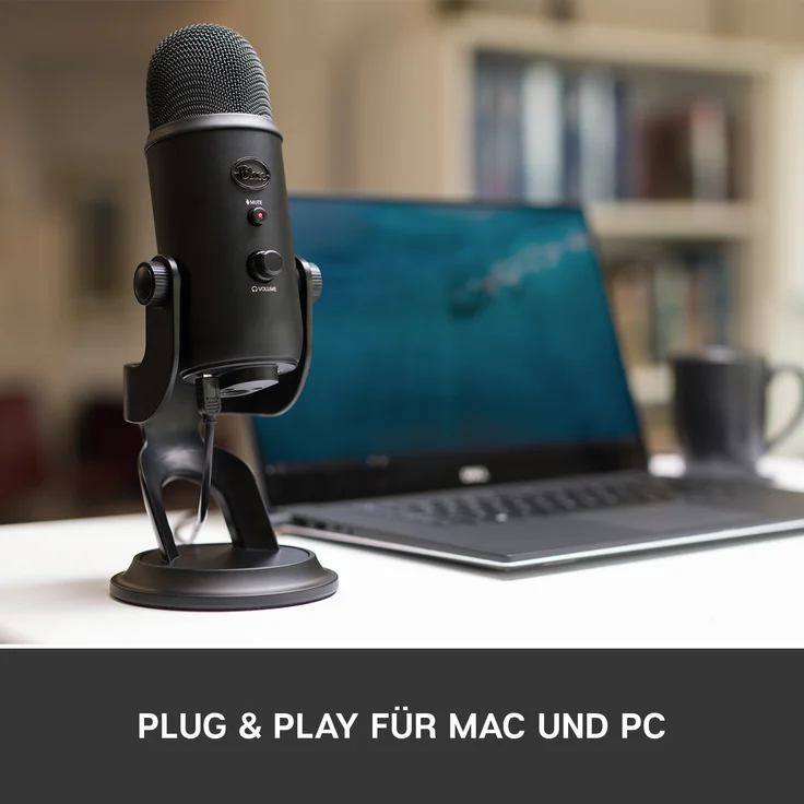 Blue Microphones Yeti USB-Mikrofon (für Aufnahme und Streaming auf PC und Mac, Drei Kondensatorkapseln, Vier Richtcharakteristiken, Kopfhörer-Ausgangs- und Lautstärkesteuerung,Plug und Play) blackout – Bild 13