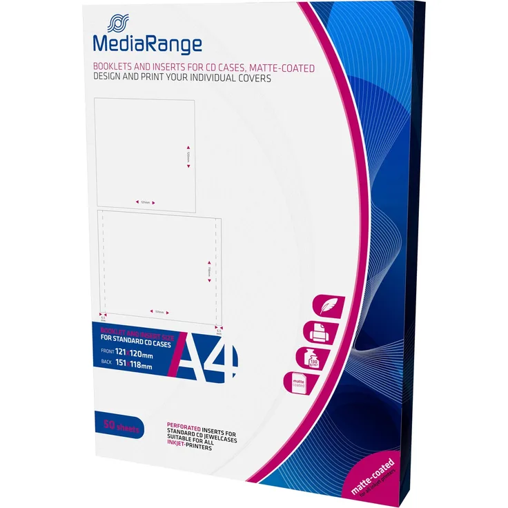 MediaRange MRINK120 Einleger (Vorder und Rückseite für CD-Jewelcases, matt beschichtet, 50er Pack)