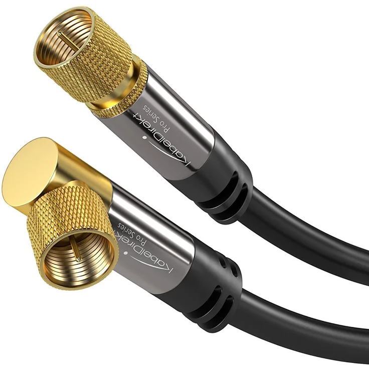 KabelDirekt - SAT Kabel 90° gewinkelt - 3m - (gewinkelt auf geraden F-Stecker Koaxialkabel, 75 Ohm, TV, HDTV, Radio, DVB-T2, DVB-C, DVB-S, DVB-S2) - PRO Series