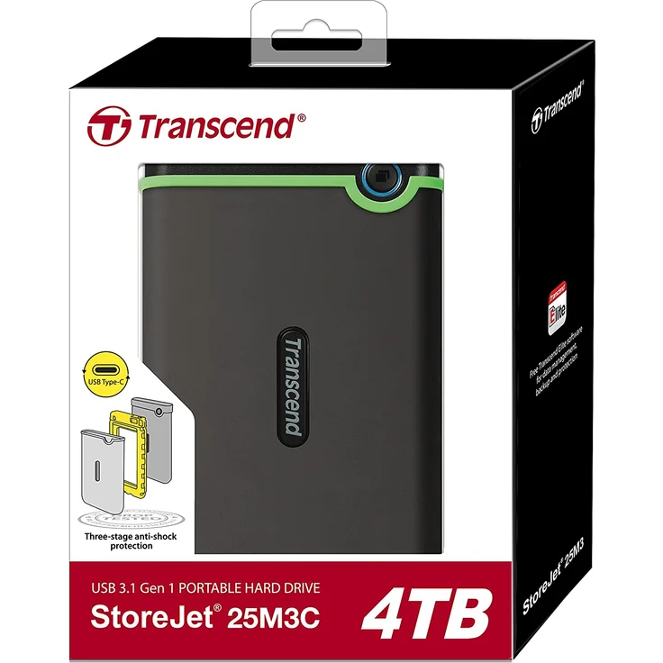 Transcend StoreJet 25M3C - Festplatte - 4 TB - extern (tragbar) - 2.5 Zoll (6.4 cm) - USB 3.1 Gen 1 - Iron Gray – Bild 3