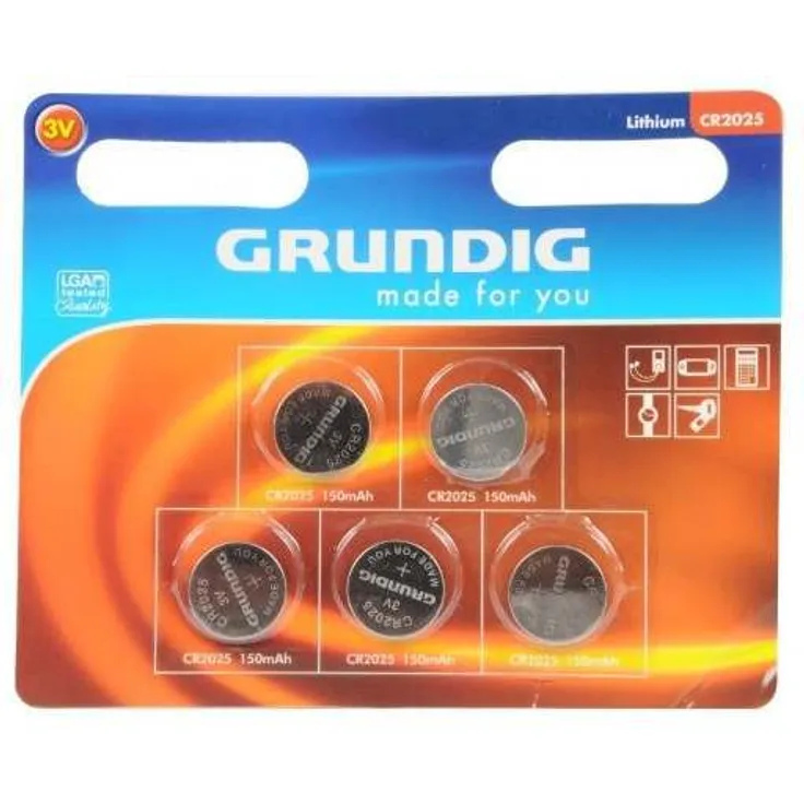 Grundig CR2025 Knopfzellen-Batterie (5-er Pack)