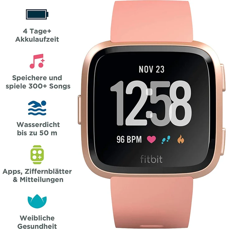 Fitbit Versa Smartwatch Damen, S/L, Aluminiumgehäuse, Roségold/Pfirsich – Bild 10