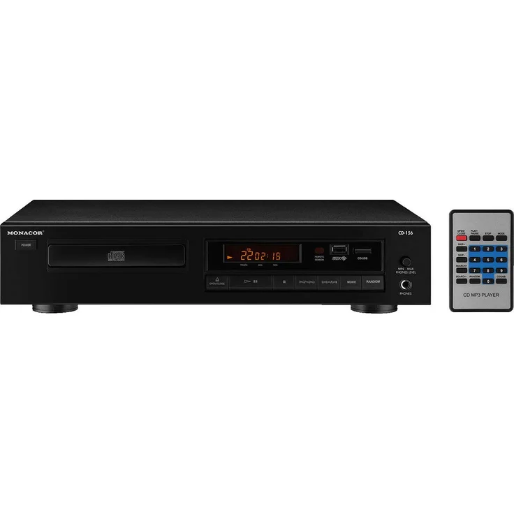 Monacor CD-156 Stereo CD-Player mit USB 2.0-Schnittstelle, MP3-Player für Hi-Fi und ELA-Einsätze, in Schwarz