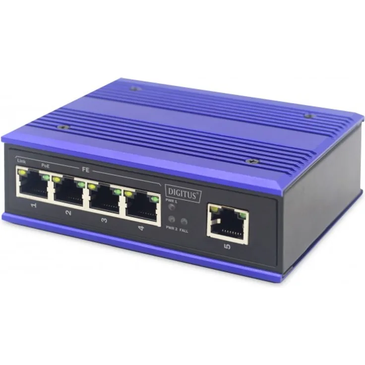 DIGITUS Industrieller 4-Port Fast Ethernet PoE Switch + 1 Uplink Port