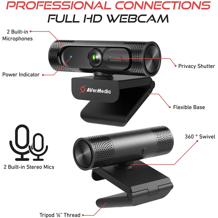 AVerMedia Webcam, Live Stream Cam 315 (PW315), StereoMic (40AAPW315AVV) – Bild 2