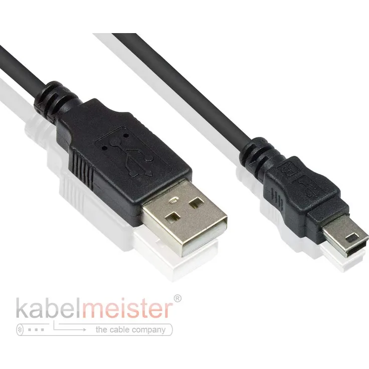 Kabelmeister SO-30355 USB 2.0 Kabel 0,15 m - Stecker A an Stecker Mini B 5-pin - Folien- und Geflechtschirmung, Kupferadern (OFC) - High-Speed bis zu 480 Mbit-s Schwarz