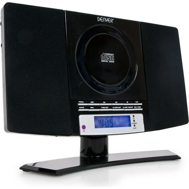 Denver Musik-Center (vertikaler CD-Player mit LCD-Display, AUX-In, Wandhalterung, Weckerradio) schwarz