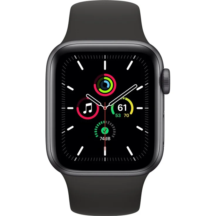 Apple Watch SE 2020 (1. Generation) Smartwatch GPS, 40mm, Aluminiumgehäuse Space Grau, Sportarmband Schwarz – Bild 2