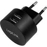 LogiLink PA0218 Fast Charging - USB Steckdosenadapter (2x USB-A, 10,5W) für Smartphones-Tablets-MP3-MP4 Player-eBooks-Navi-etc. mit Überlade-, Tiefentlade-, Überlast- und Kurzschlussschutz, schwarz