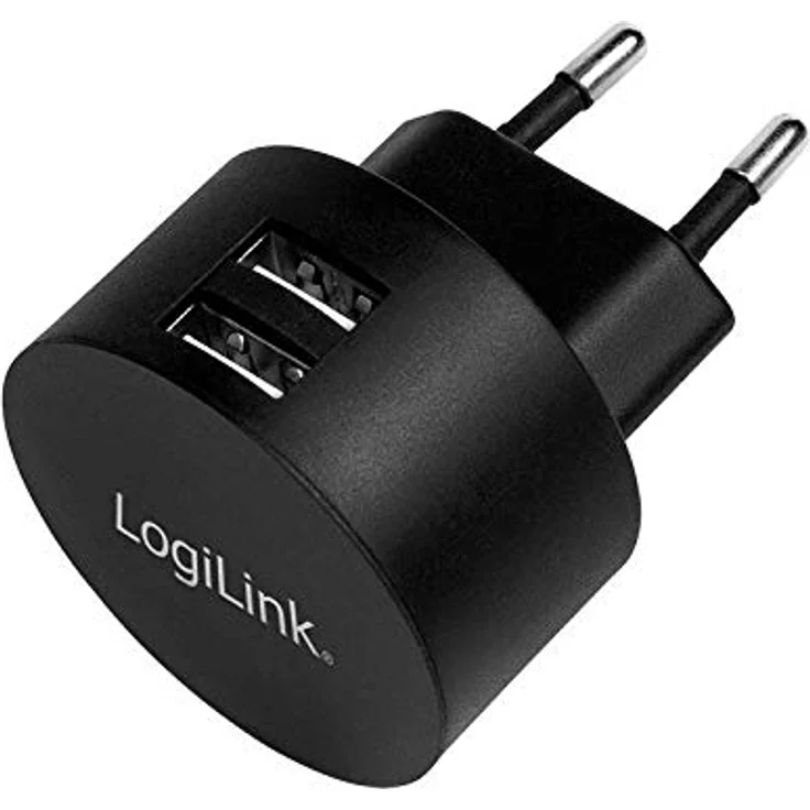 LogiLink PA0218 Fast Charging - USB Steckdosenadapter (2x USB-A, 10,5W) für Smartphones-Tablets-MP3-MP4 Player-eBooks-Navi-etc. mit Überlade-, Tiefentlade-, Überlast- und Kurzschlussschutz, schwarz – Bild 1