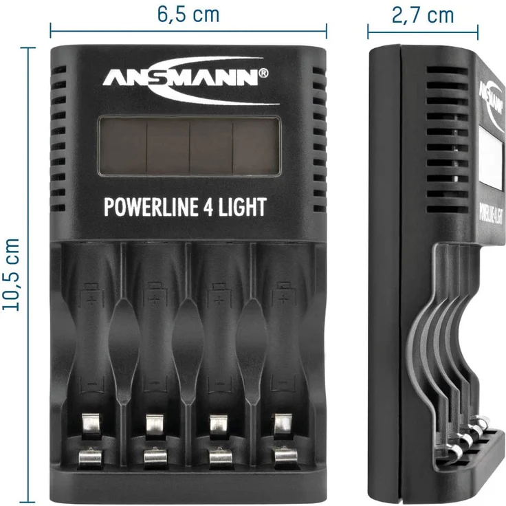 ANSMANN Akku-Ladegerät für 4x AA & AAA NiMH Akkus - Batterieladegerät mit Einzelschachtüberwachung, automatische Abschaltung, Erhaltungsladung, LCD-Display & USB Lader - Powerline 4 Light – Bild 4