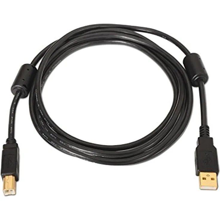 Nanocable 10.01.1205 - USB 2.0 Kabel für Drucker mit Ferrit, Typ A-M-B-M, männlich-männlich, schwarz, 5.0 m