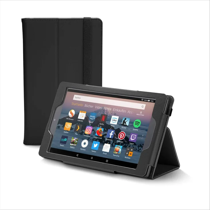Nupro Premiumhülle für Fire HD 8-Tablet, faltbar, Schwarz