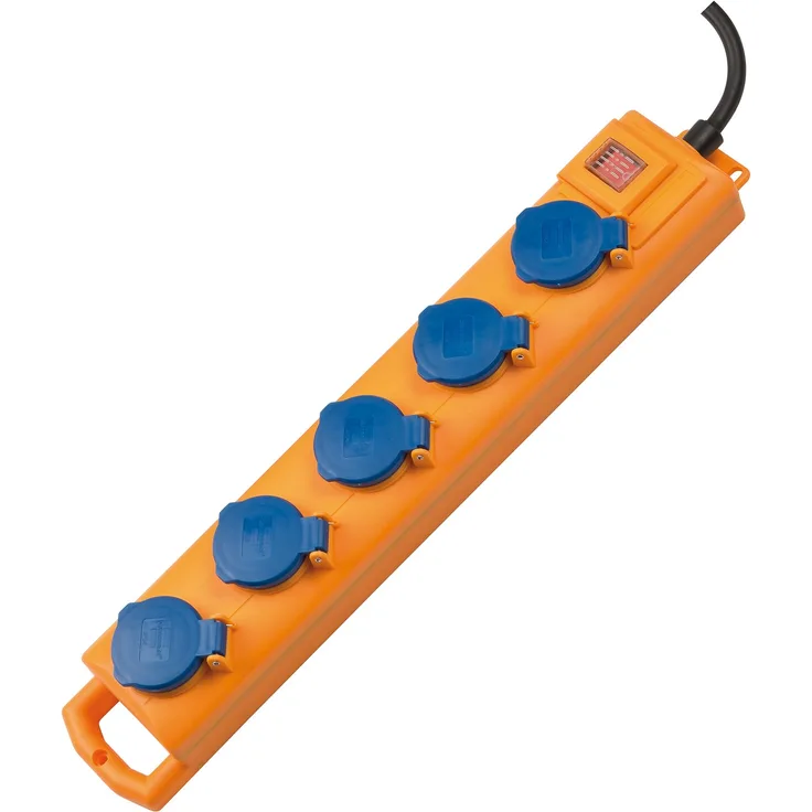 Brennenstuhl Super-Solid SL 554 Steckdosenverteiler - Outdoor Steckdosenleiste für den Baustelleneinsatz und den ständigen Einsatz im Freien (5-fach, 2m Kabel, mit Schalter, IP54) gelb