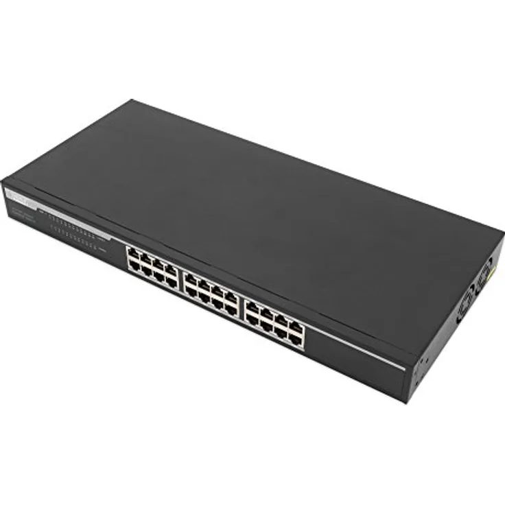 DIGITUS Gigabit Ethernet Desktop Switch - 24 Port - Unmanaged - 20-200-2000 Mbit im Vollduplex Modus - 15 Watt - 19'' Rackeinbau möglich - schwarz