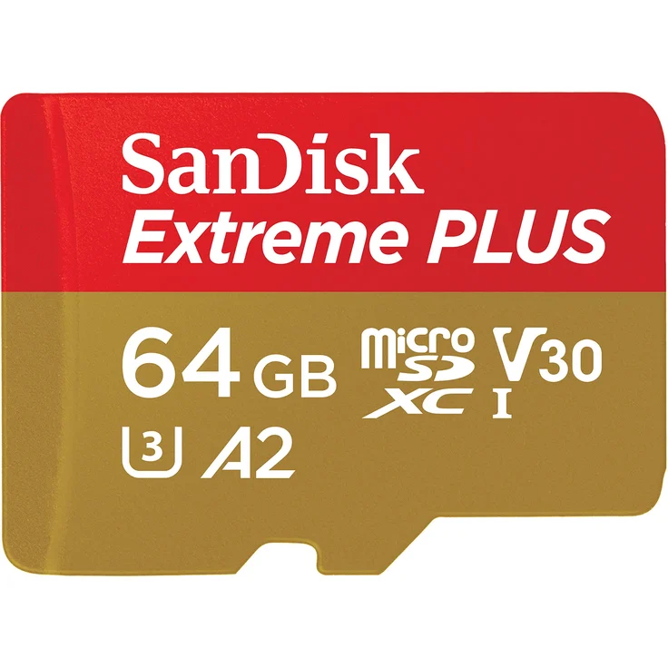 SanDisk Extreme Plus 64GB microSDXC Class 10 Speicherkarte mit SD-Adapter, Gold-Rot – Bild 1