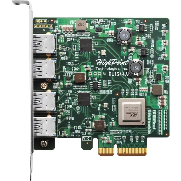 4 Port HighPoint RocketU 1344A USB 3.1 Gen2 10GB-s PCIe 3.0 x4 HBA, 4X 10Gb-s