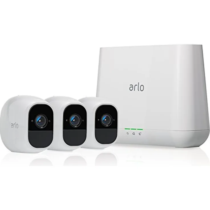 Arlo Pro2 Überwachungskamera & Alarmanlage, 1080p HD, 3er Set, Smart Home, kabellos, Innen/Außen, Nachtsicht, 130 Grad Blickwinkel, WLAN, 2-Wege Audio, wetterfest, Bewegungsmelder, (VMS4330P) - Weiß