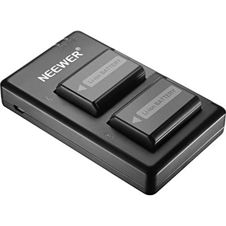 Neewer 2 Stück 1100mAh Ersatz Li-Ionen Akku für Sony FW50 und Micro USB Input Dual Ladegerät für Sony Alpha 7 A7 7R A7R A7RII A7000 A3000 A6300 A6000 A6500 DSLR Kameras, VG-C1EM VG-C2EM Griffe